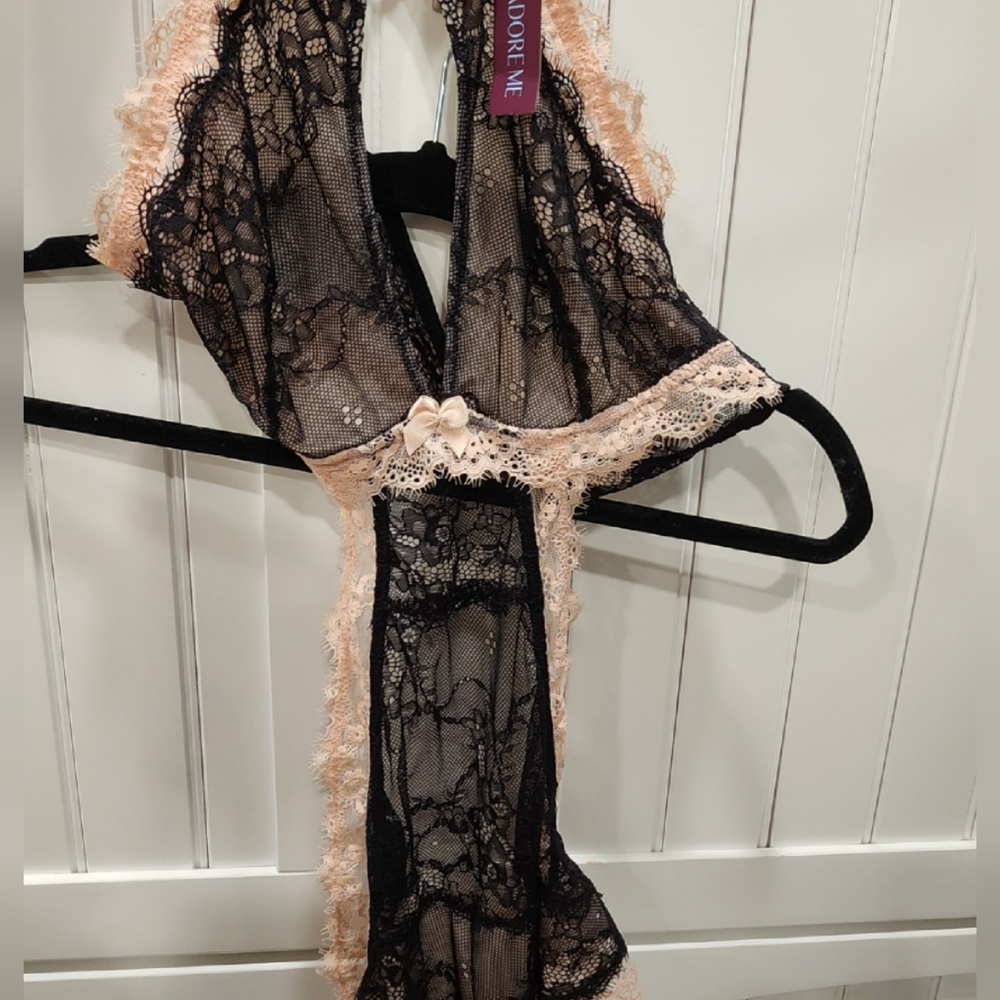 Adore Me Black and Cream Lace Chemise